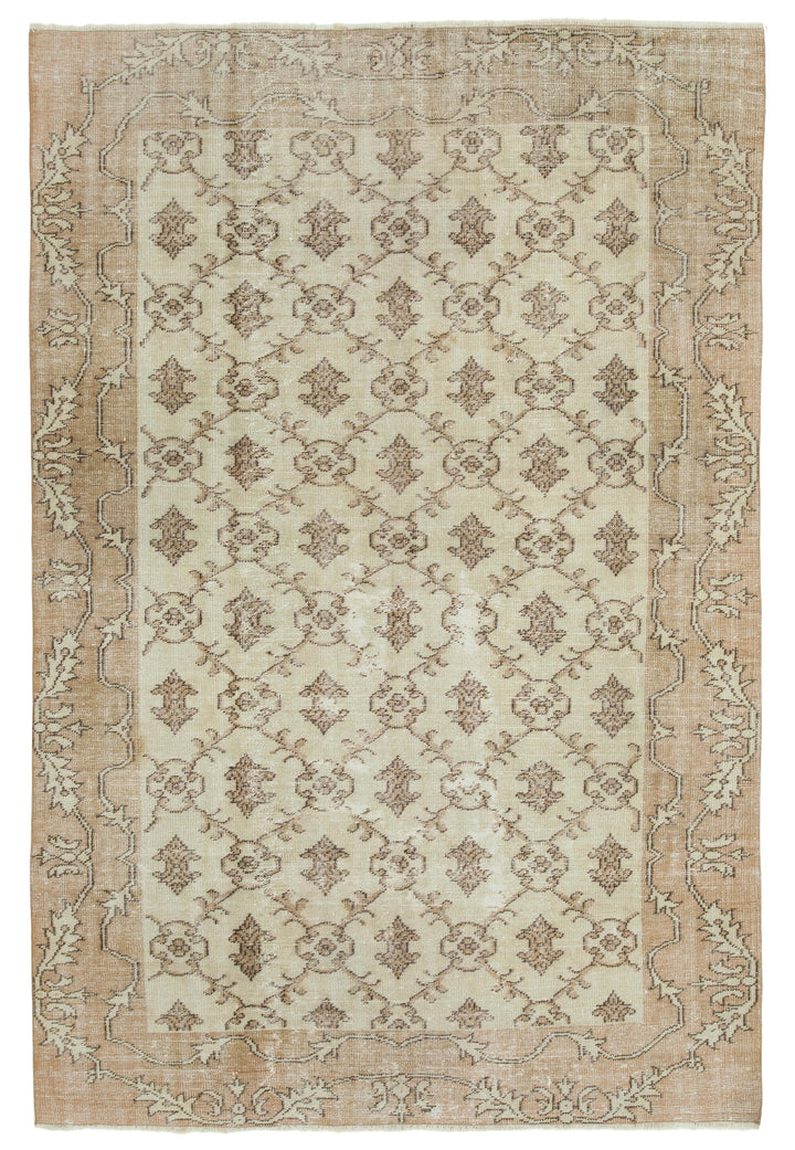 7x10 Beige Turkish Vintage Area Rug - 36628