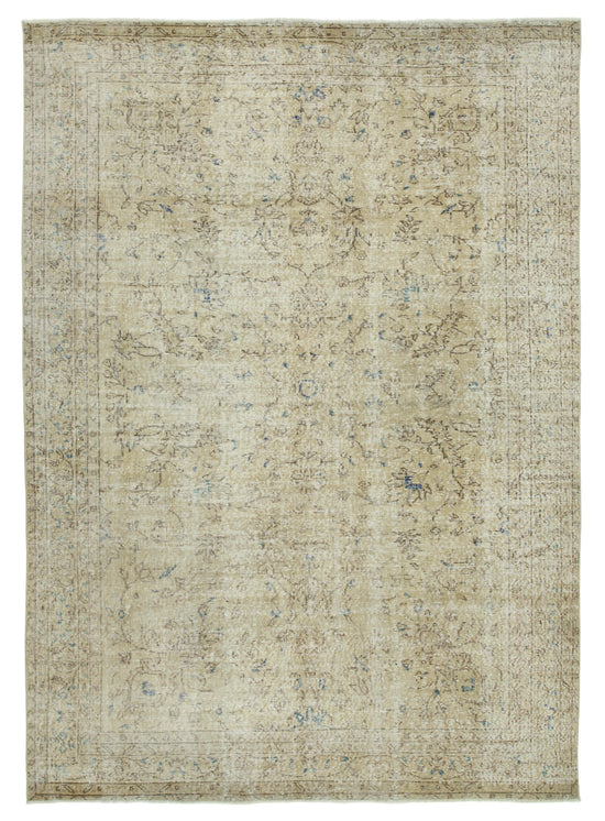 7x9 Beige Turkish Vintage Area Rug - 36632