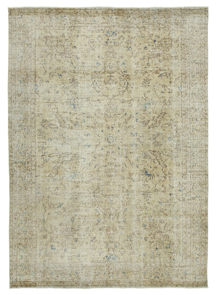 7x9 Beige Turkish Vintage Area Rug - 36632