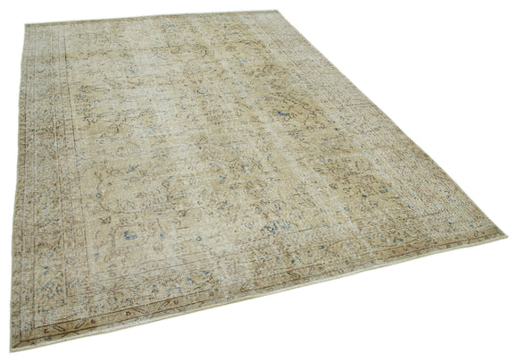 7x9 Beige Turkish Vintage Area Rug - 36632