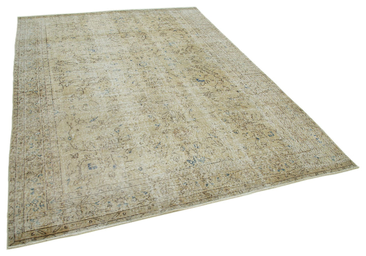 7x9 Beige Turkish Vintage Area Rug - 36632