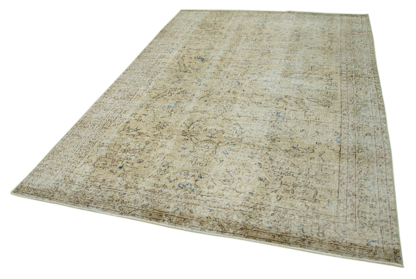 7x9 Beige Turkish Vintage Area Rug - 36632