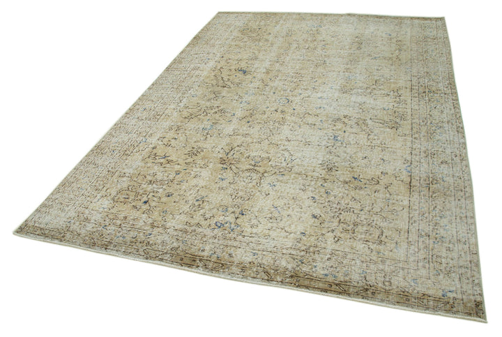 7x9 Beige Turkish Vintage Area Rug - 36632