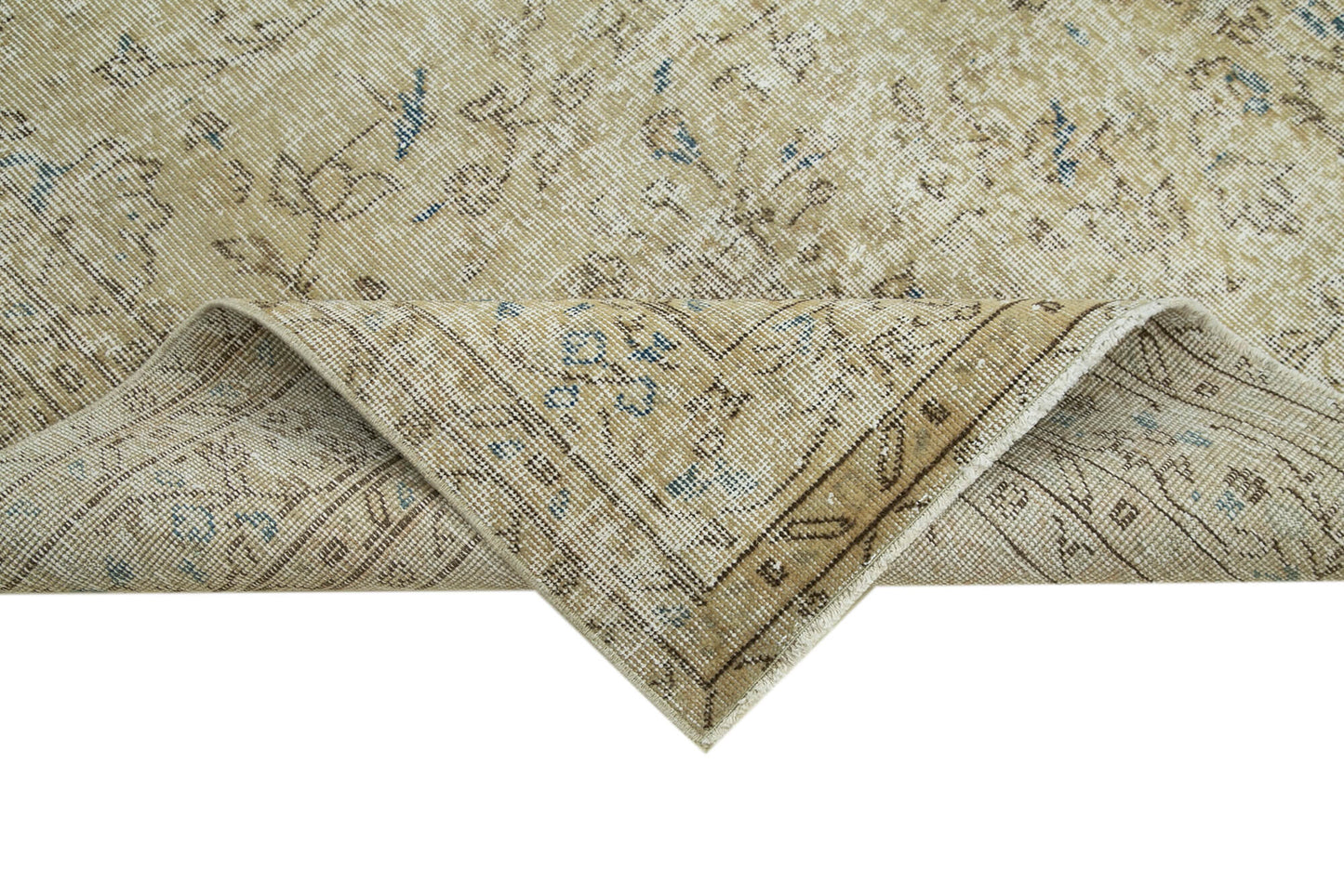 7x9 Beige Turkish Vintage Area Rug - 36632