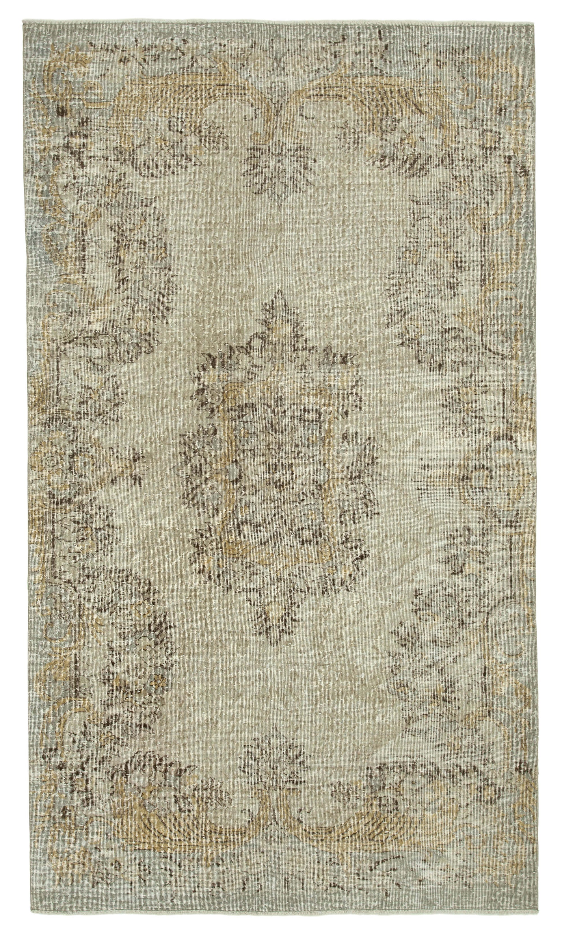 5x9 Beige Turkish Vintage Area Rug - 36645