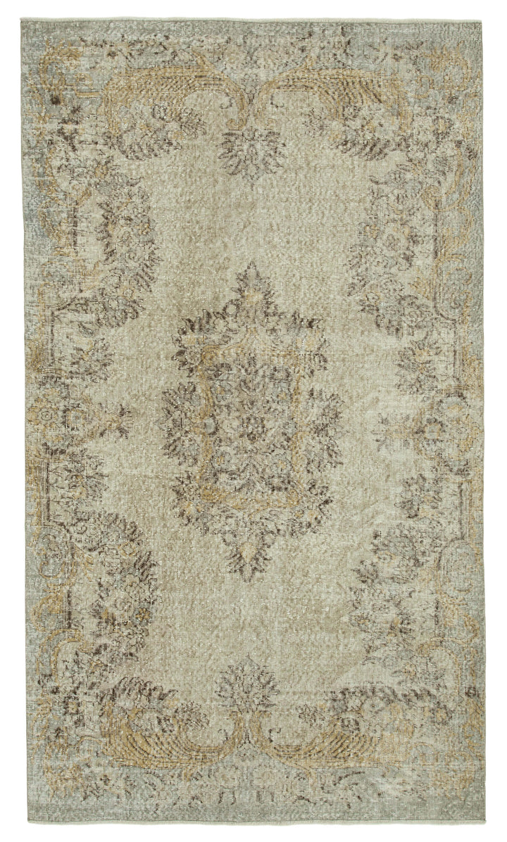 5x9 Beige Turkish Vintage Area Rug - 36645