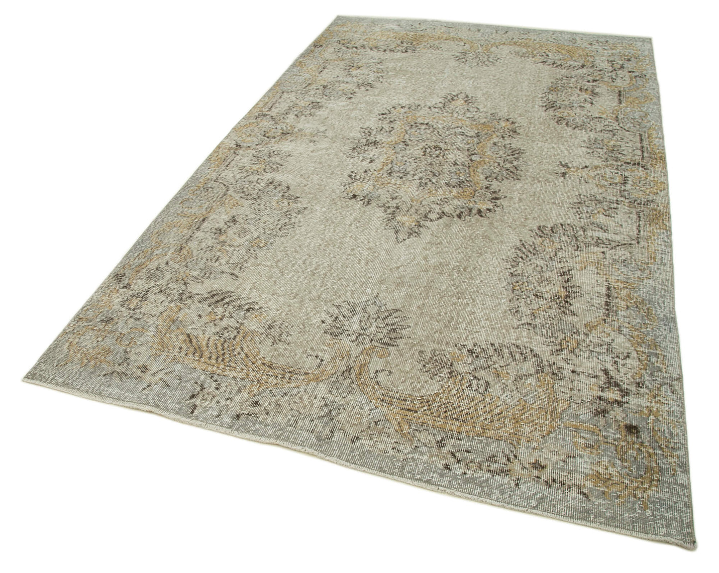 5x9 Beige Turkish Vintage Area Rug - 36645