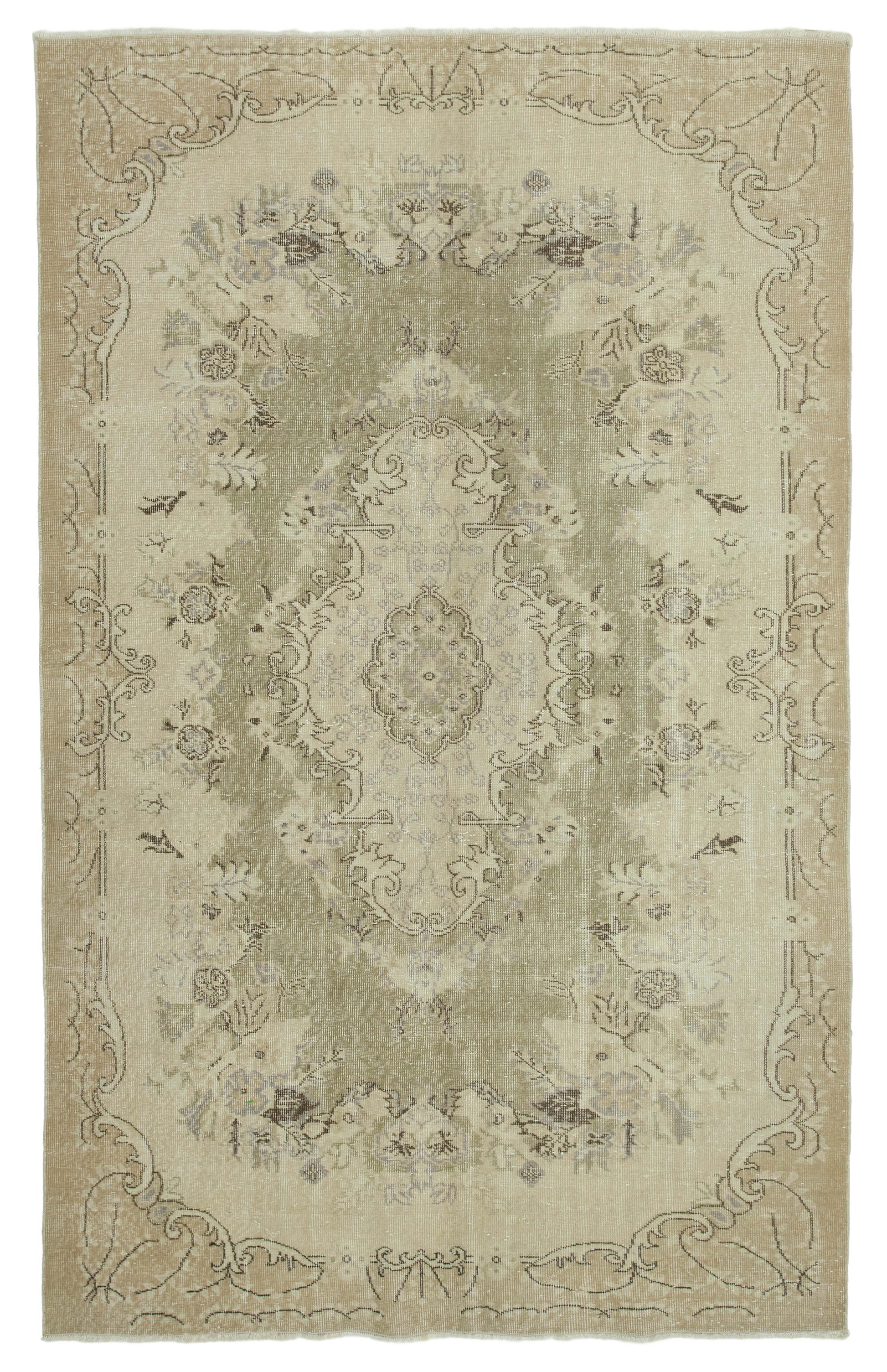 6x10 Beige Turkish Vintage Area Rug - 36698
