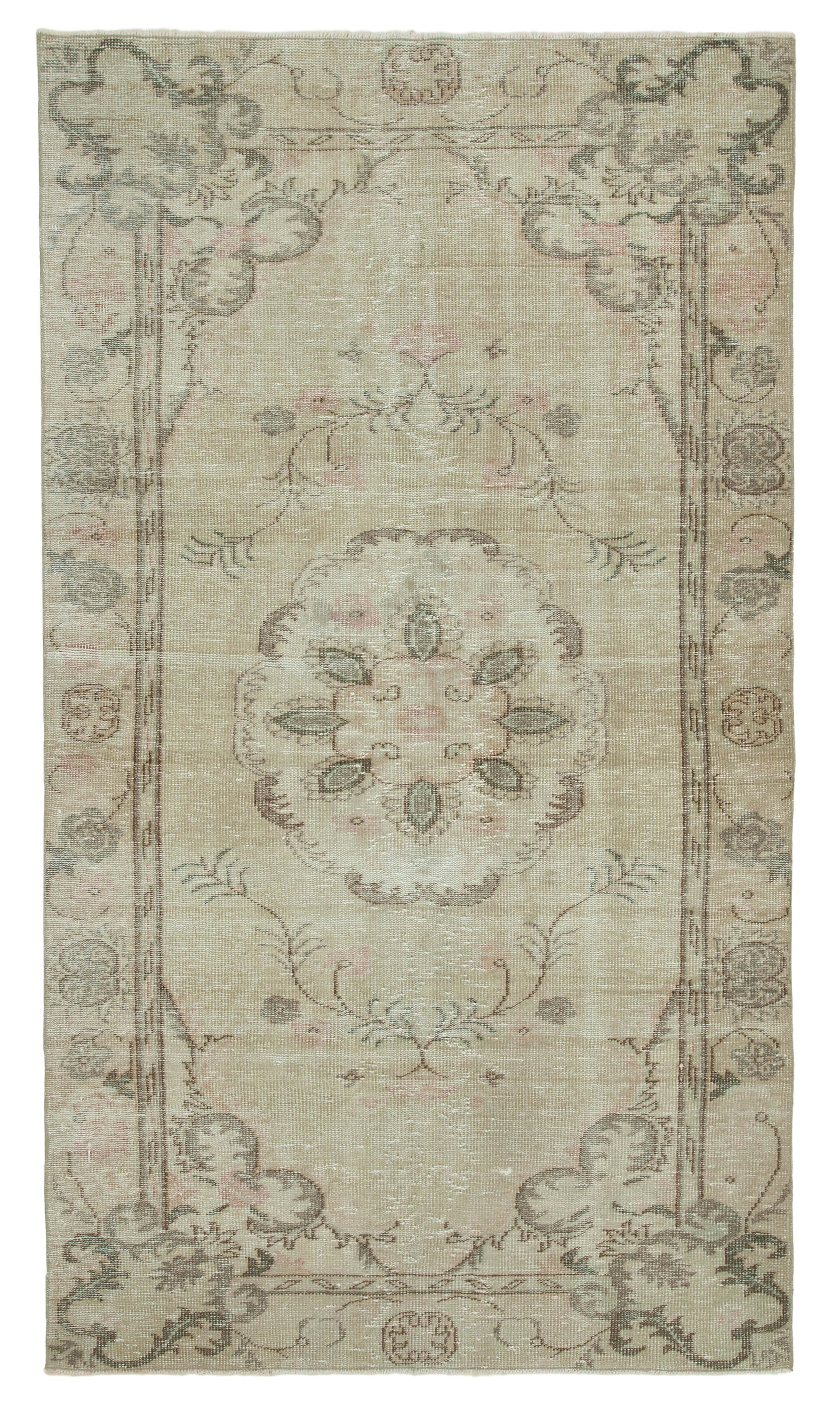 5x9 Beige Turkish Vintage Area Rug - 36699