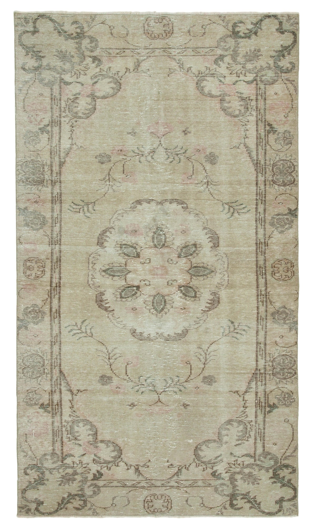 5x9 Beige Turkish Vintage Area Rug - 36699