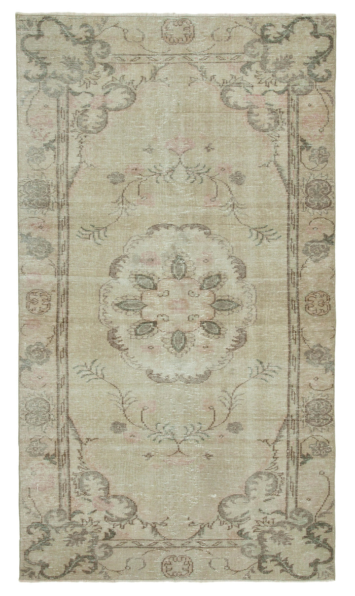 5x9 Beige Turkish Vintage Area Rug - 36699