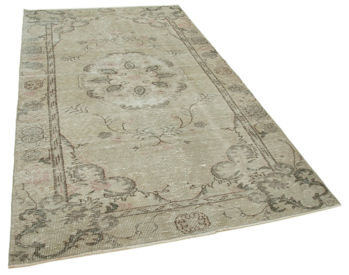 5x9 Beige Turkish Vintage Area Rug - 36699
