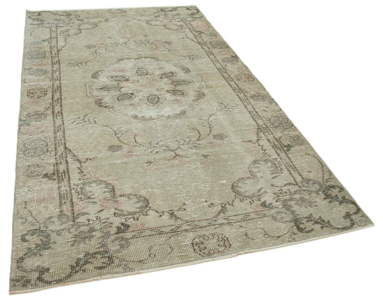 5x9 Beige Turkish Vintage Area Rug - 36699