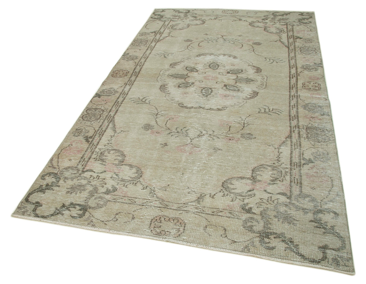 5x9 Beige Turkish Vintage Area Rug - 36699