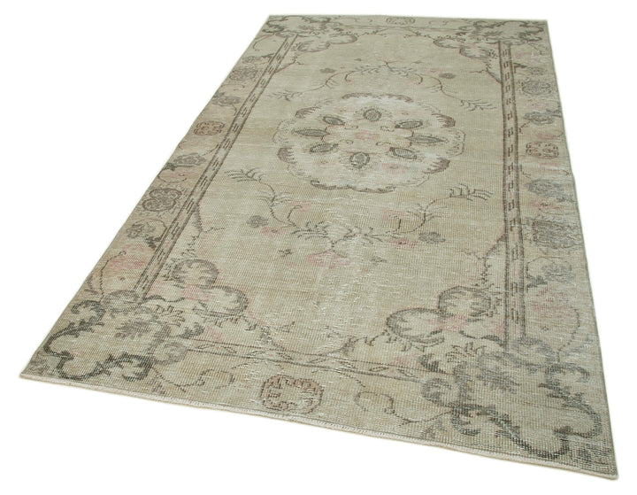 5x9 Beige Turkish Vintage Area Rug - 36699