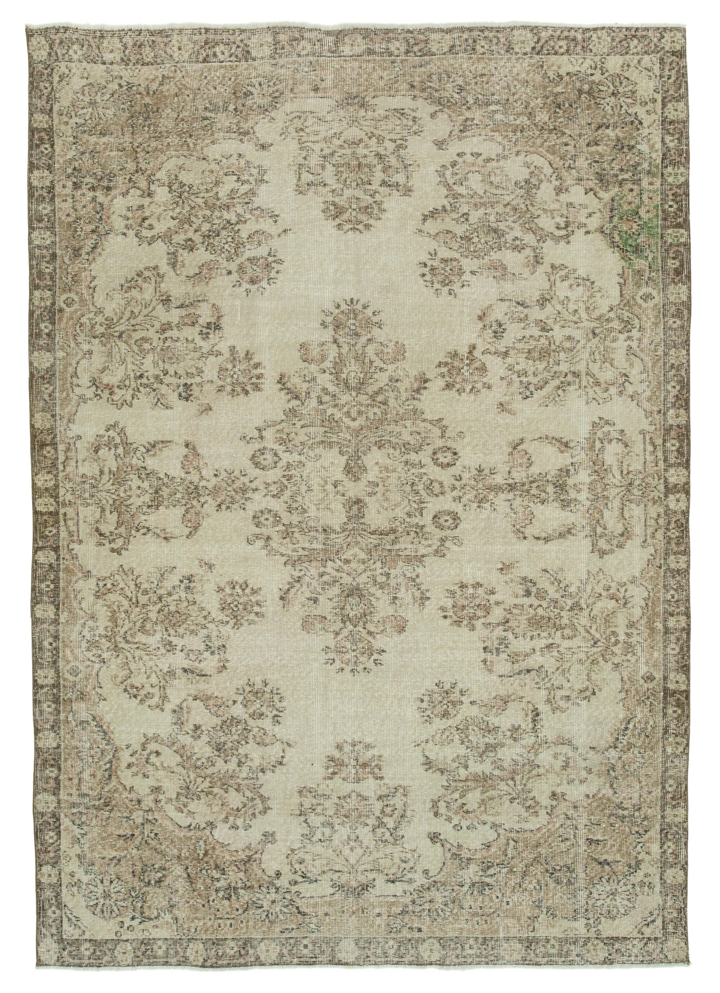 7x9 Beige Turkish Vintage Area Rug - 36713