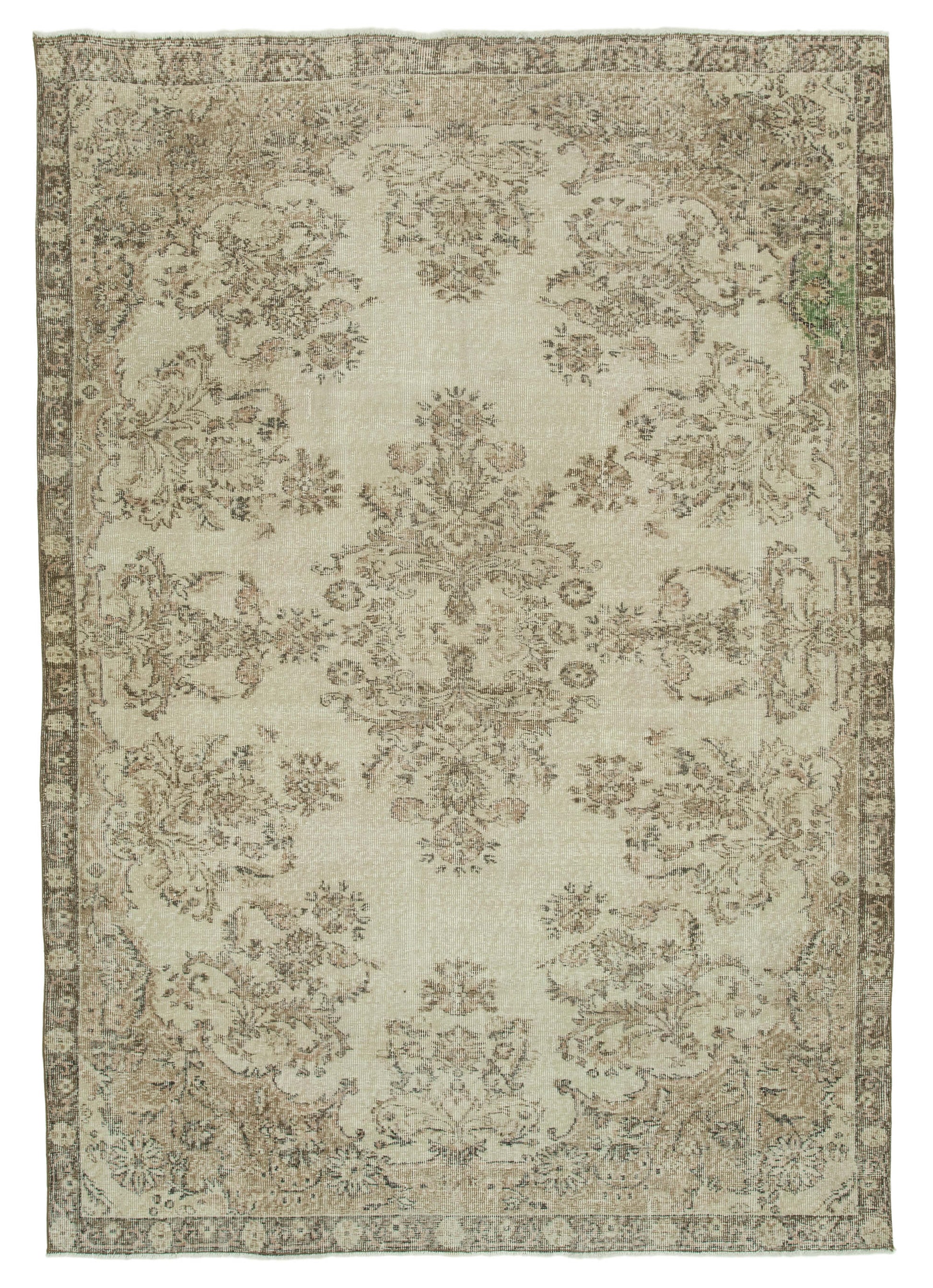 7x9 Beige Turkish Vintage Area Rug - 36713