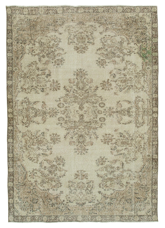 7x9 Beige Turkish Vintage Area Rug - 36713