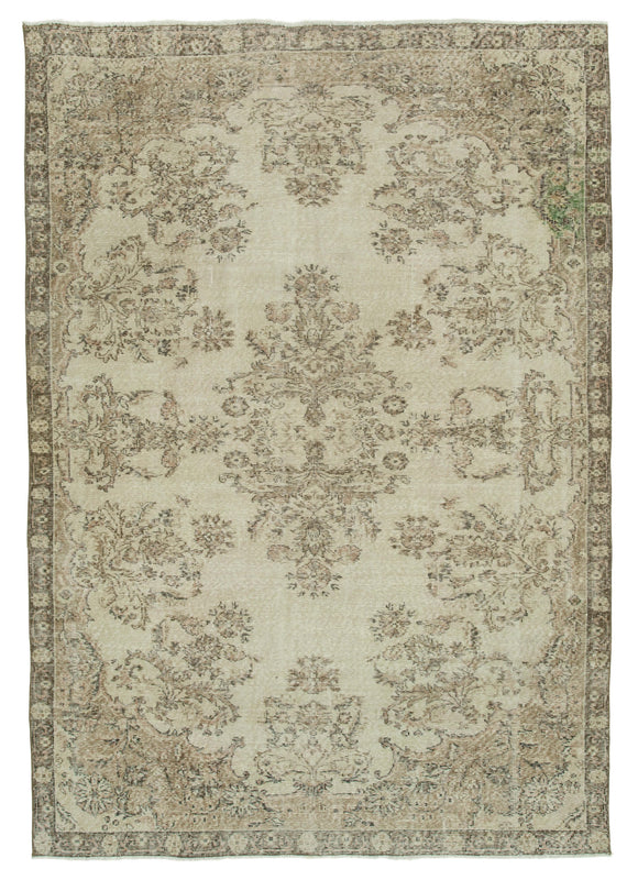 7x9 Beige Turkish Vintage Area Rug - 36713