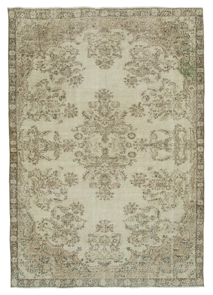 7x9 Beige Turkish Vintage Area Rug - 36713