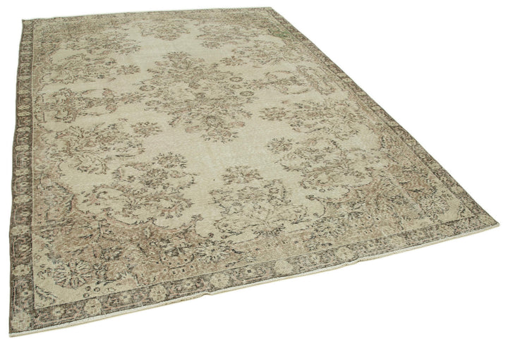 7x9 Beige Turkish Vintage Area Rug - 36713