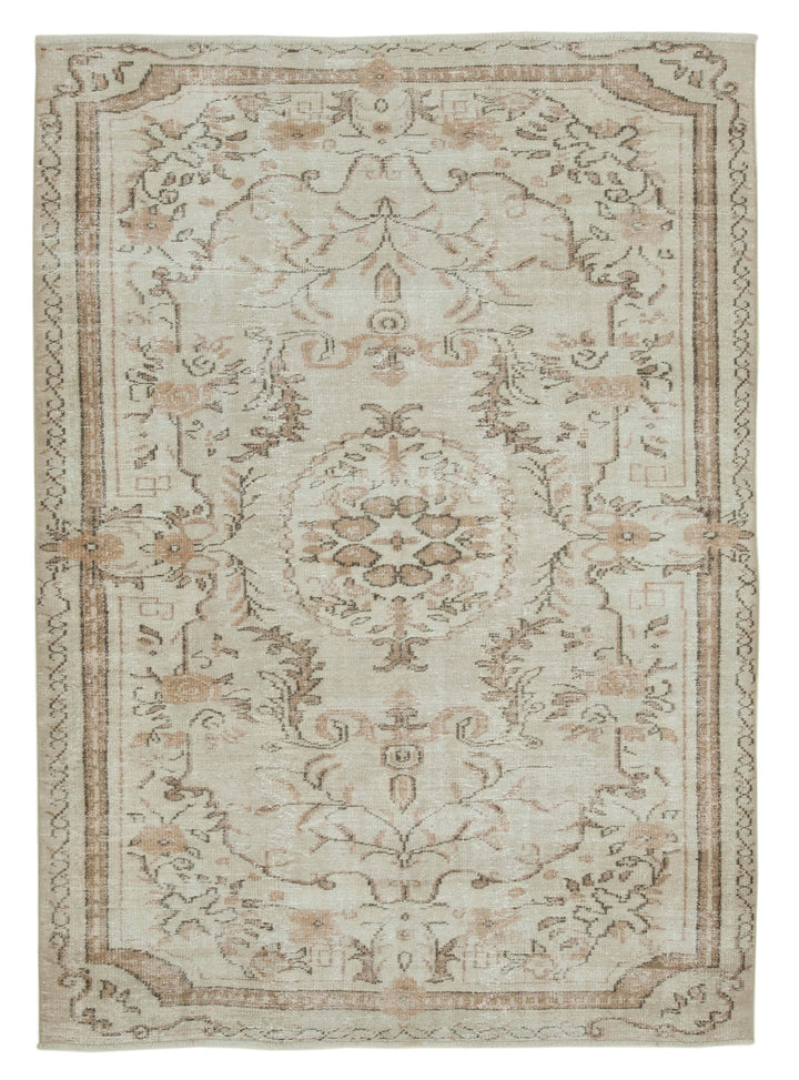 6x8 Beige Turkish Vintage Area Rug - 36734