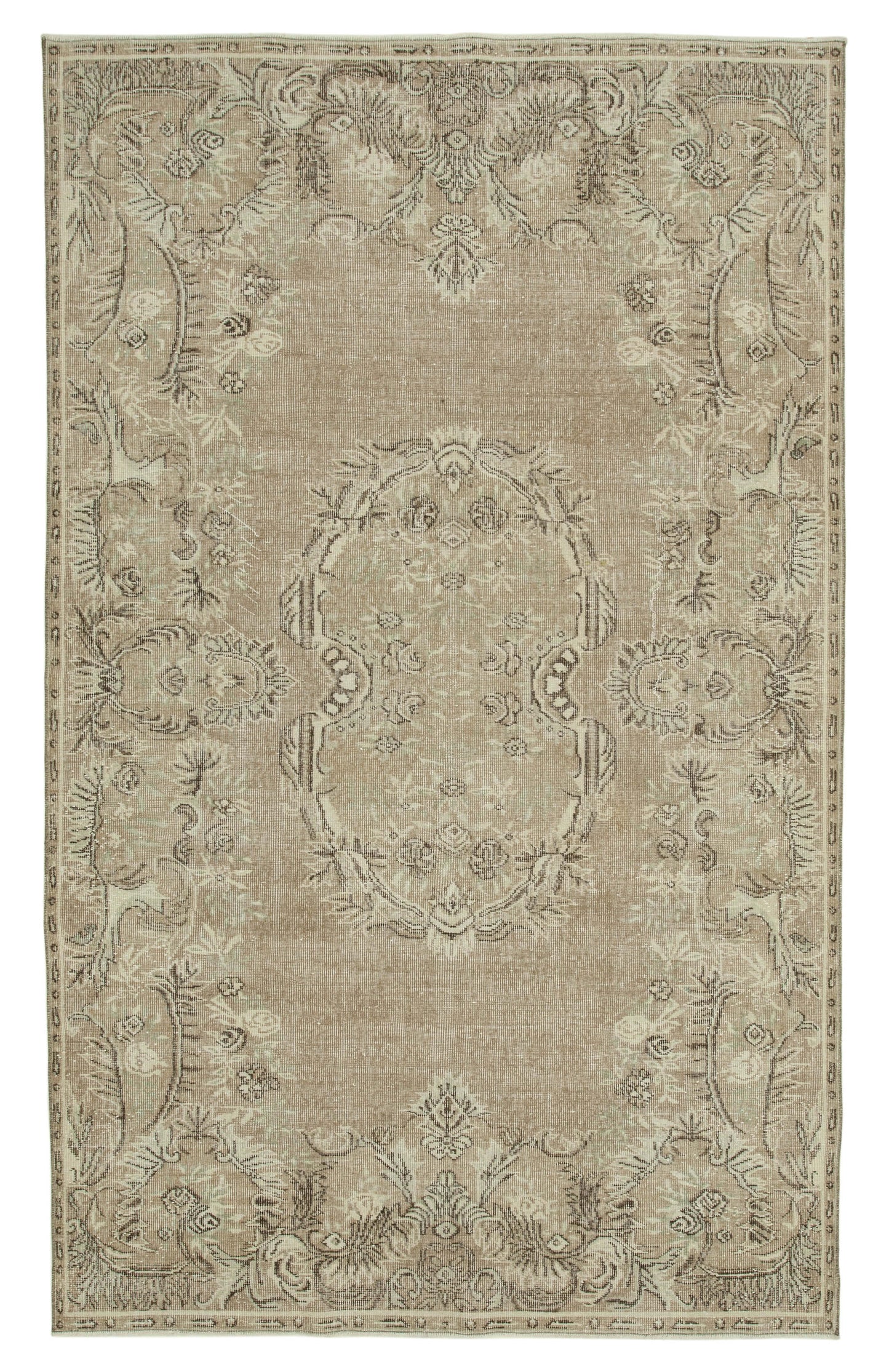6x10 Beige Turkish Vintage Area Rug - 36743