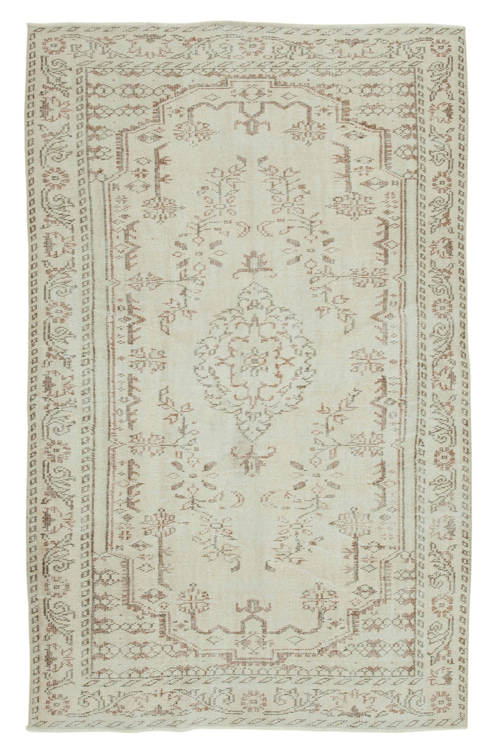 5x9 Beige Turkish Vintage Area Rug - 36749