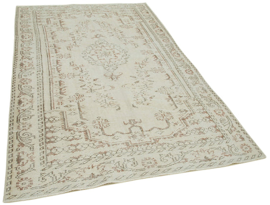 5x9 Beige Turkish Vintage Area Rug - 36749