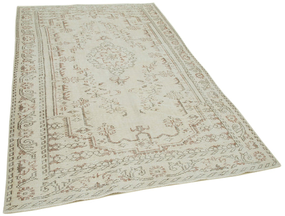 5x9 Beige Turkish Vintage Area Rug - 36749