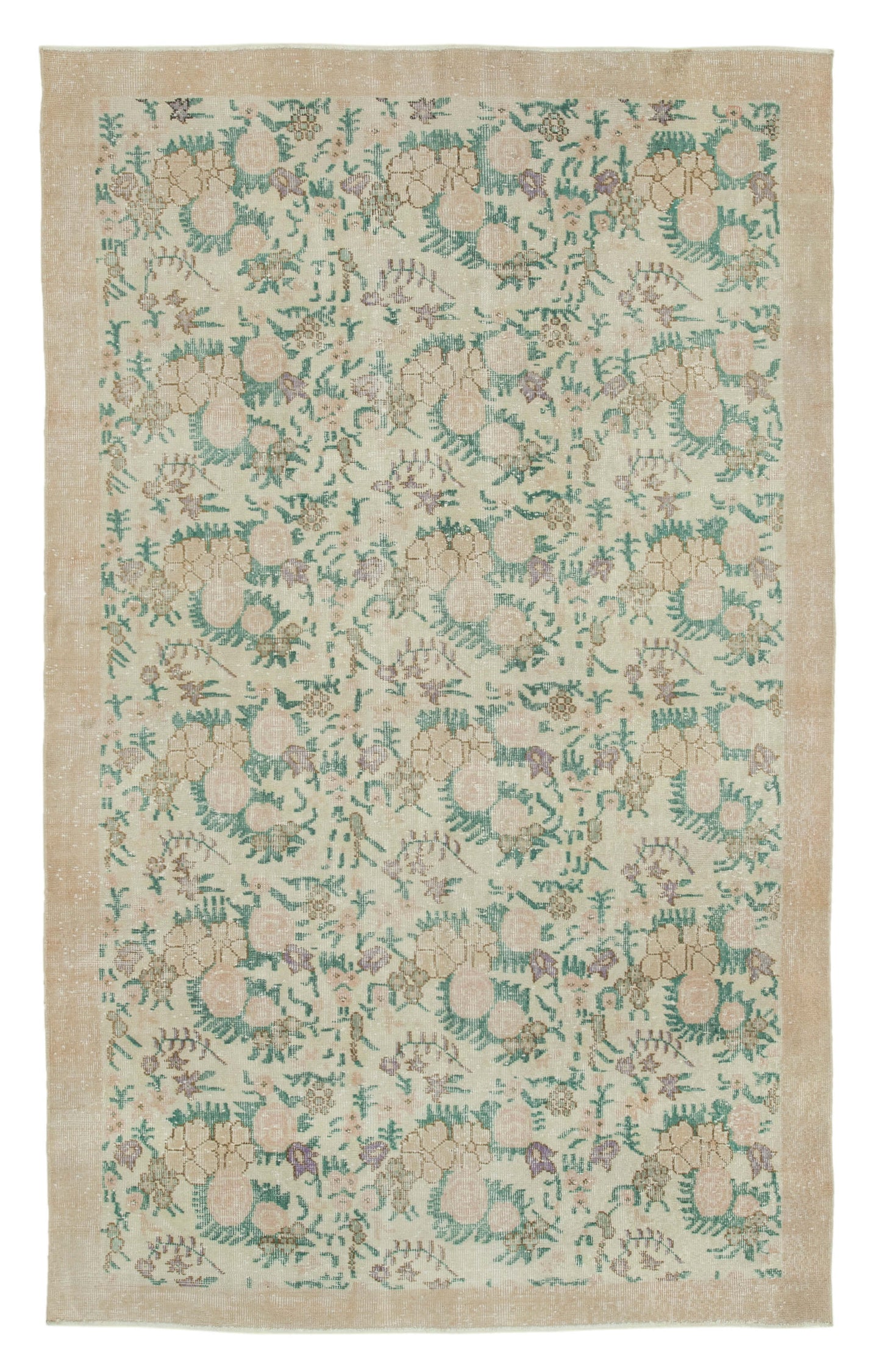 5x9 Beige Turkish Vintage Area Rug - 36753