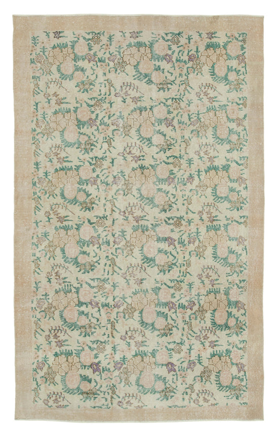 5x9 Beige Turkish Vintage Area Rug - 36753