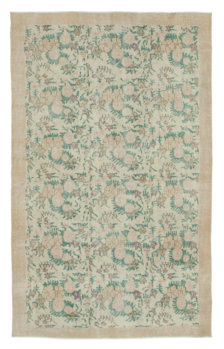 5x9 Beige Turkish Vintage Area Rug - 36753