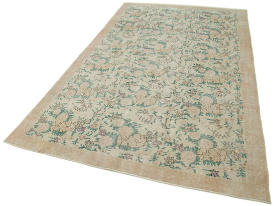 5x9 Beige Turkish Vintage Area Rug - 36753