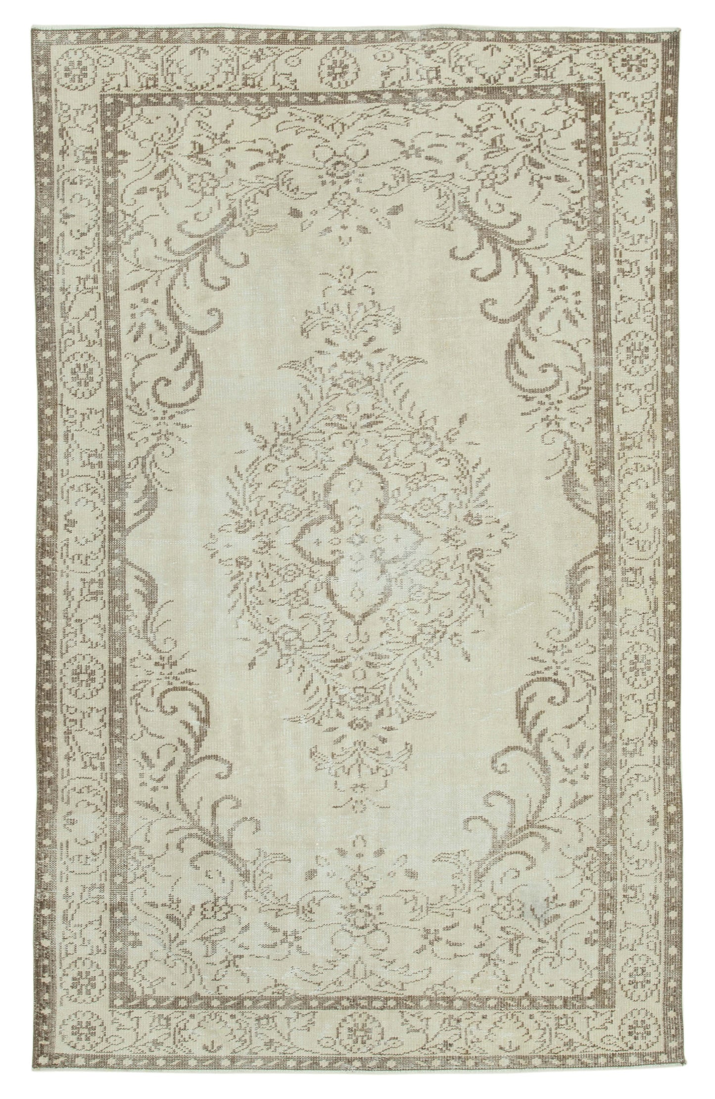 6x9 Beige Turkish Vintage Area Rug - 36755