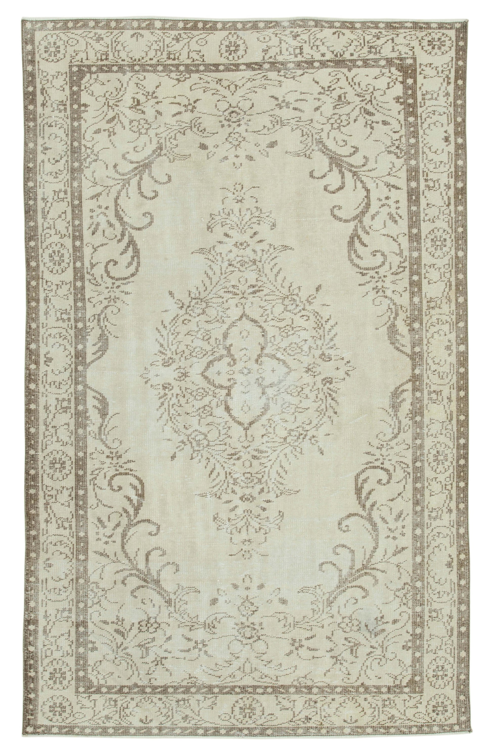 6x9 Beige Turkish Vintage Area Rug - 36755