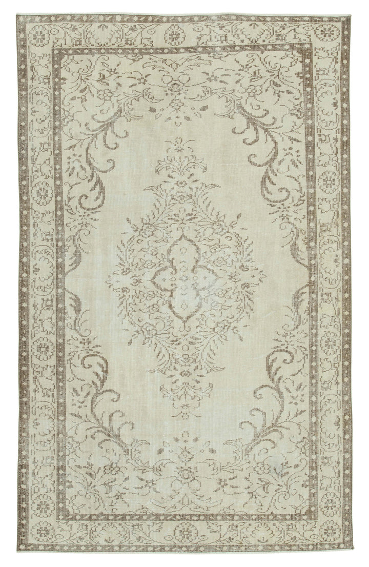 6x9 Beige Turkish Vintage Area Rug - 36755