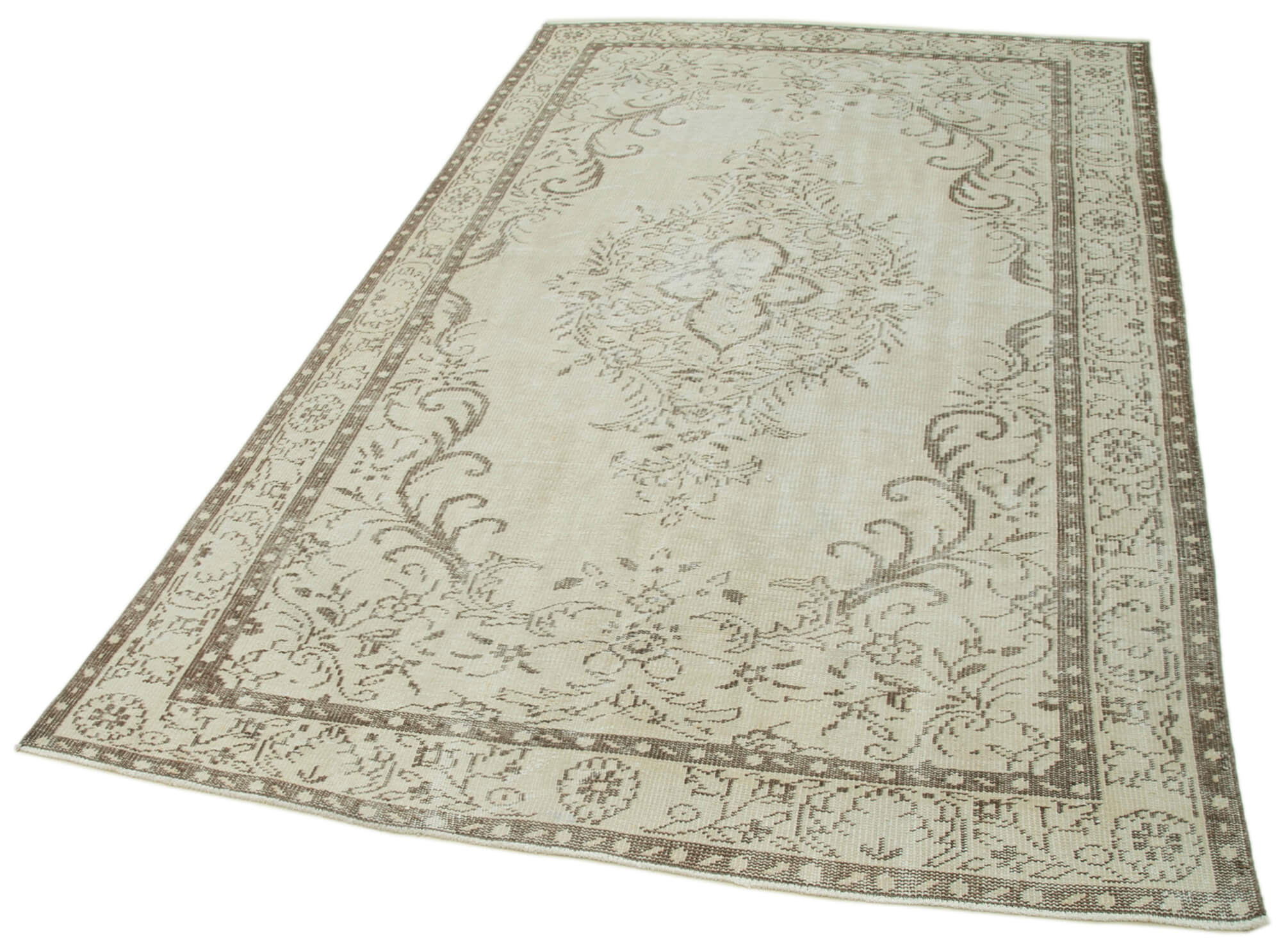 6x9 Beige Turkish Vintage Area Rug - 36755