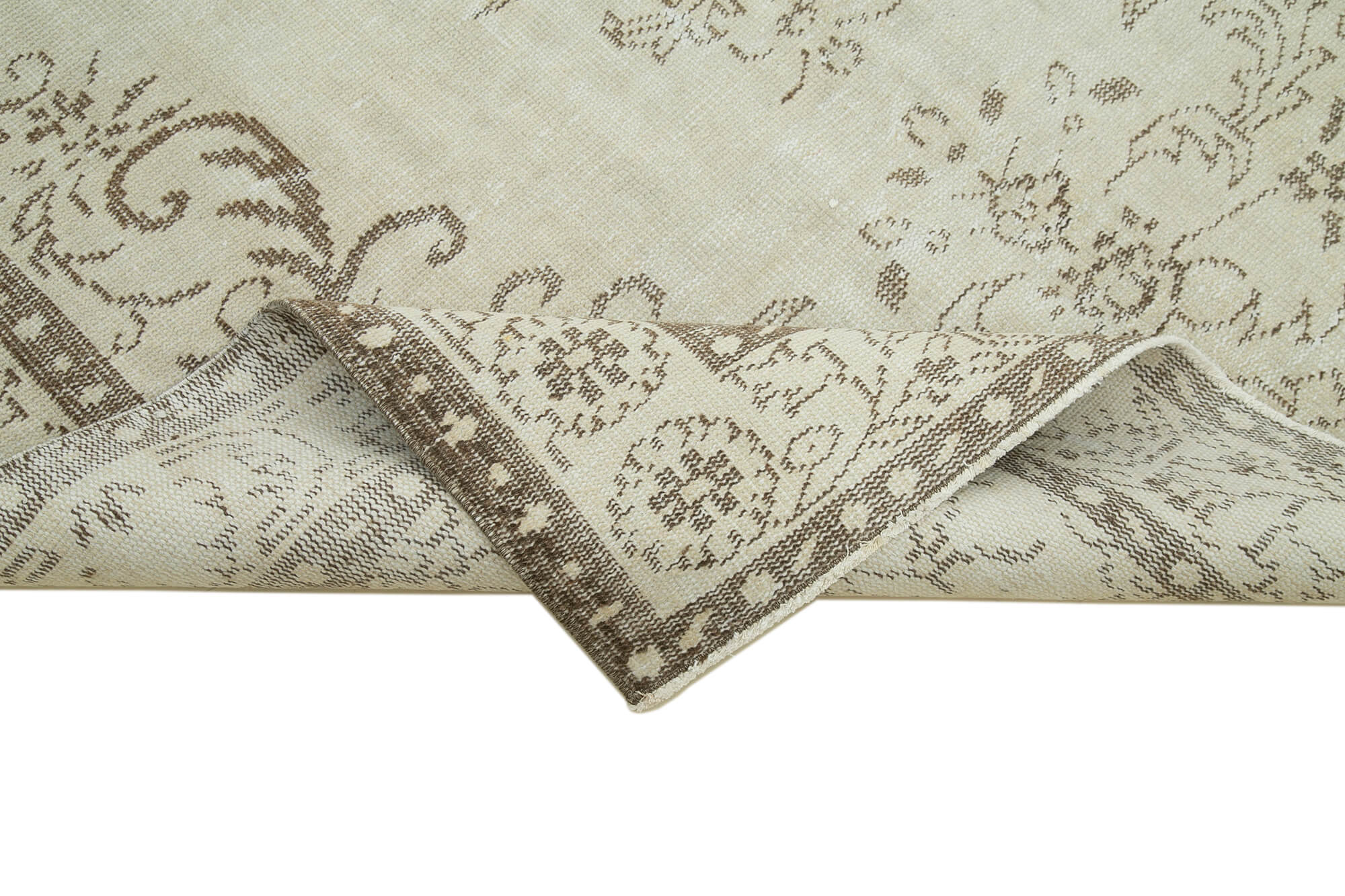 6x9 Beige Turkish Vintage Area Rug - 36755
