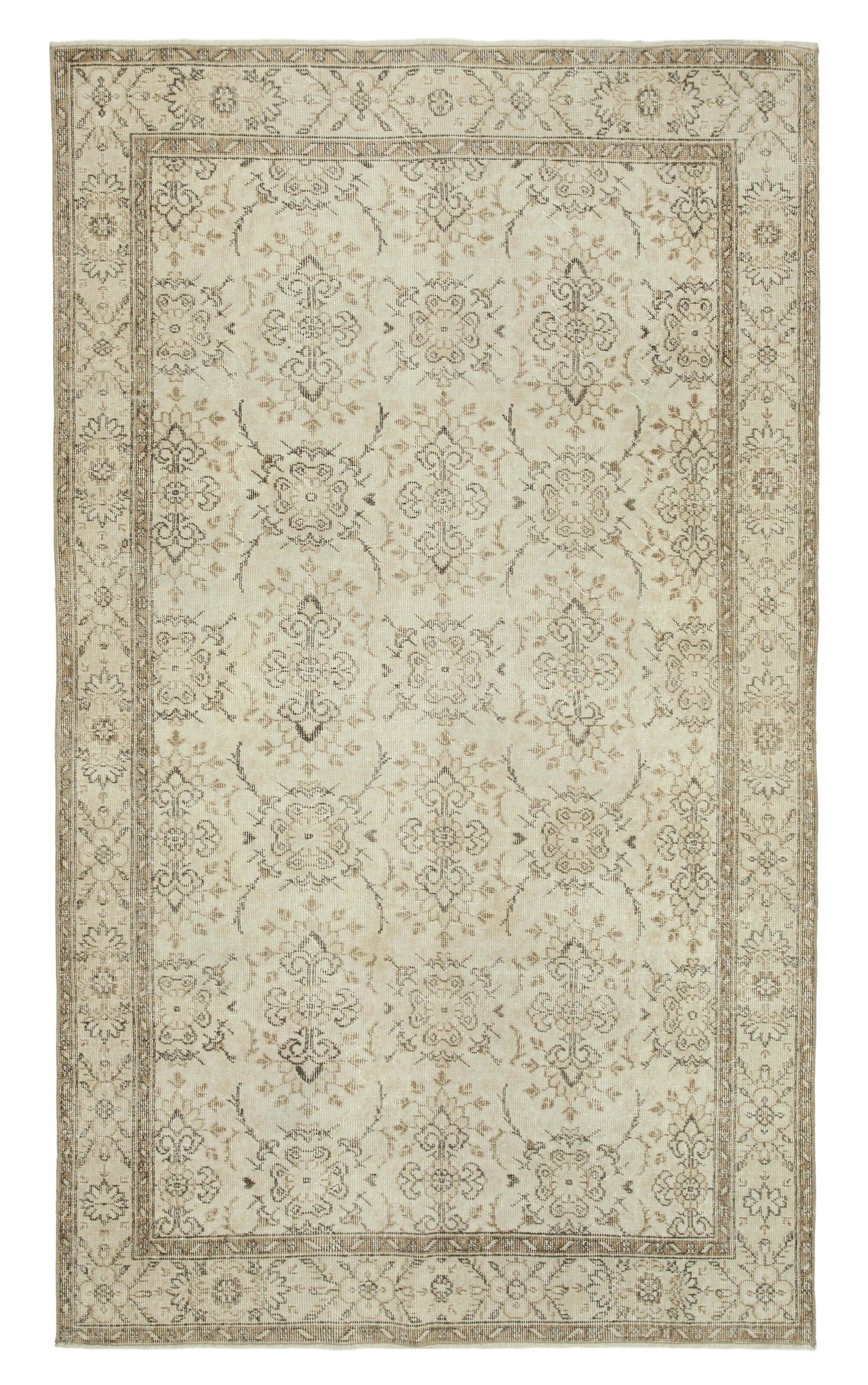 5x9 Beige Turkish Vintage Area Rug - 36758