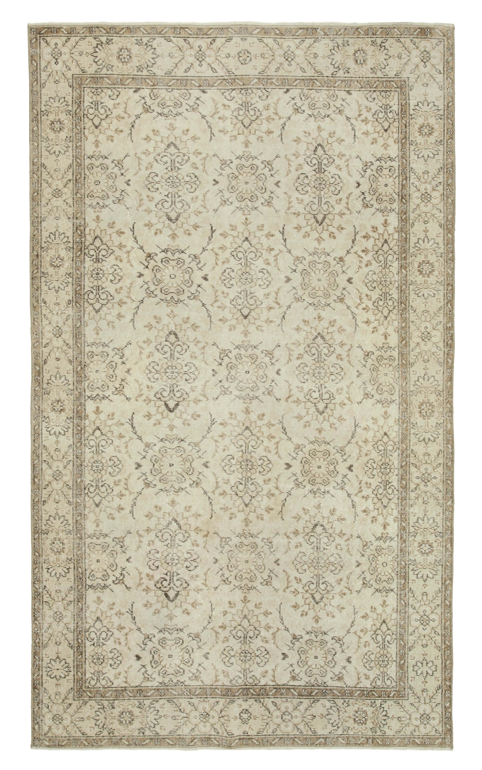 5x9 Beige Turkish Vintage Area Rug - 36758