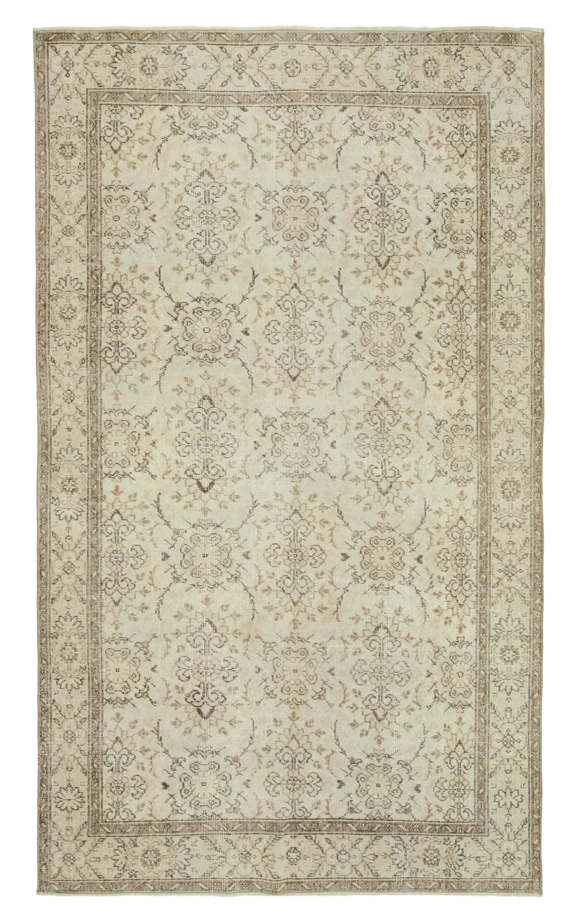 5x9 Beige Turkish Vintage Area Rug - 36758