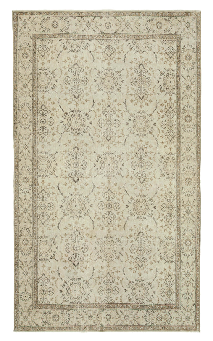 5x9 Beige Turkish Vintage Area Rug - 36758