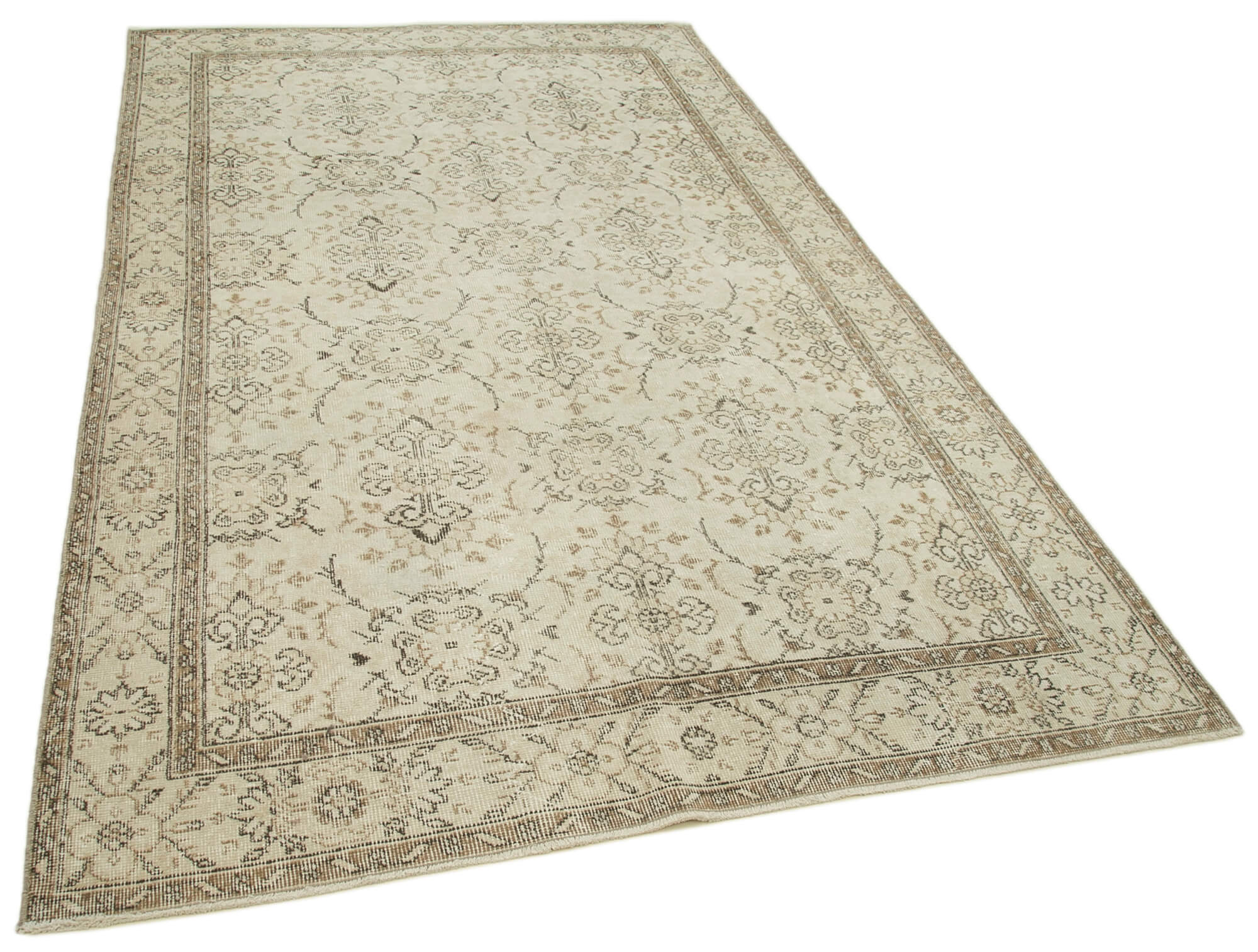 5x9 Beige Turkish Vintage Area Rug - 36758