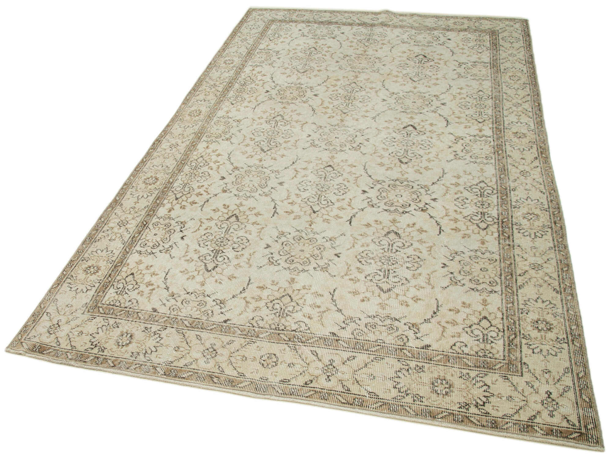 5x9 Beige Turkish Vintage Area Rug - 36758
