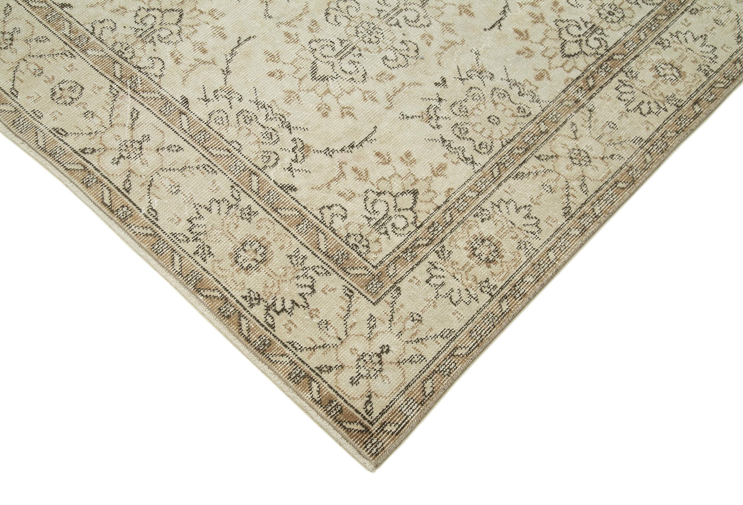 5x9 Beige Turkish Vintage Area Rug - 36758