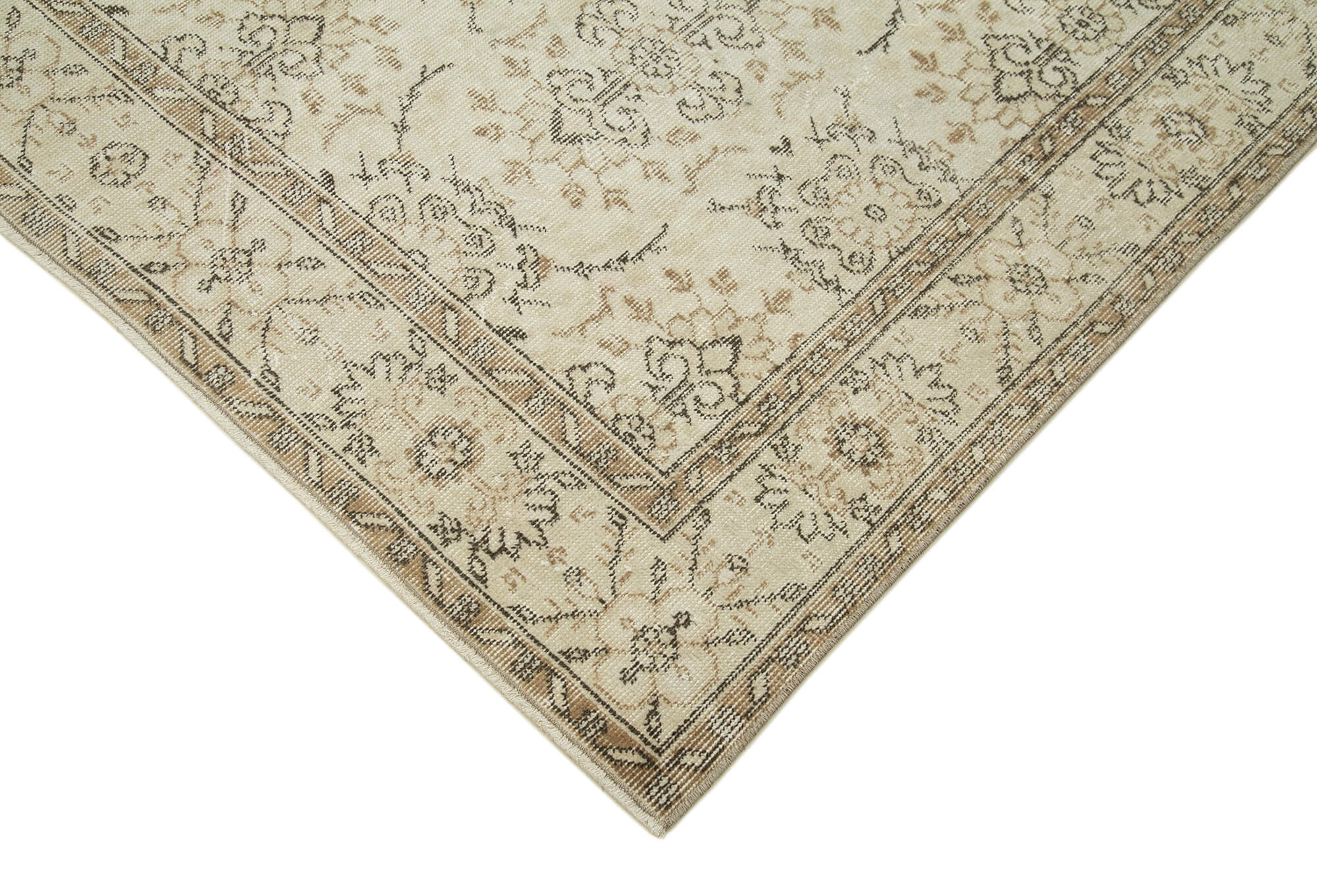5x9 Beige Turkish Vintage Area Rug - 36758