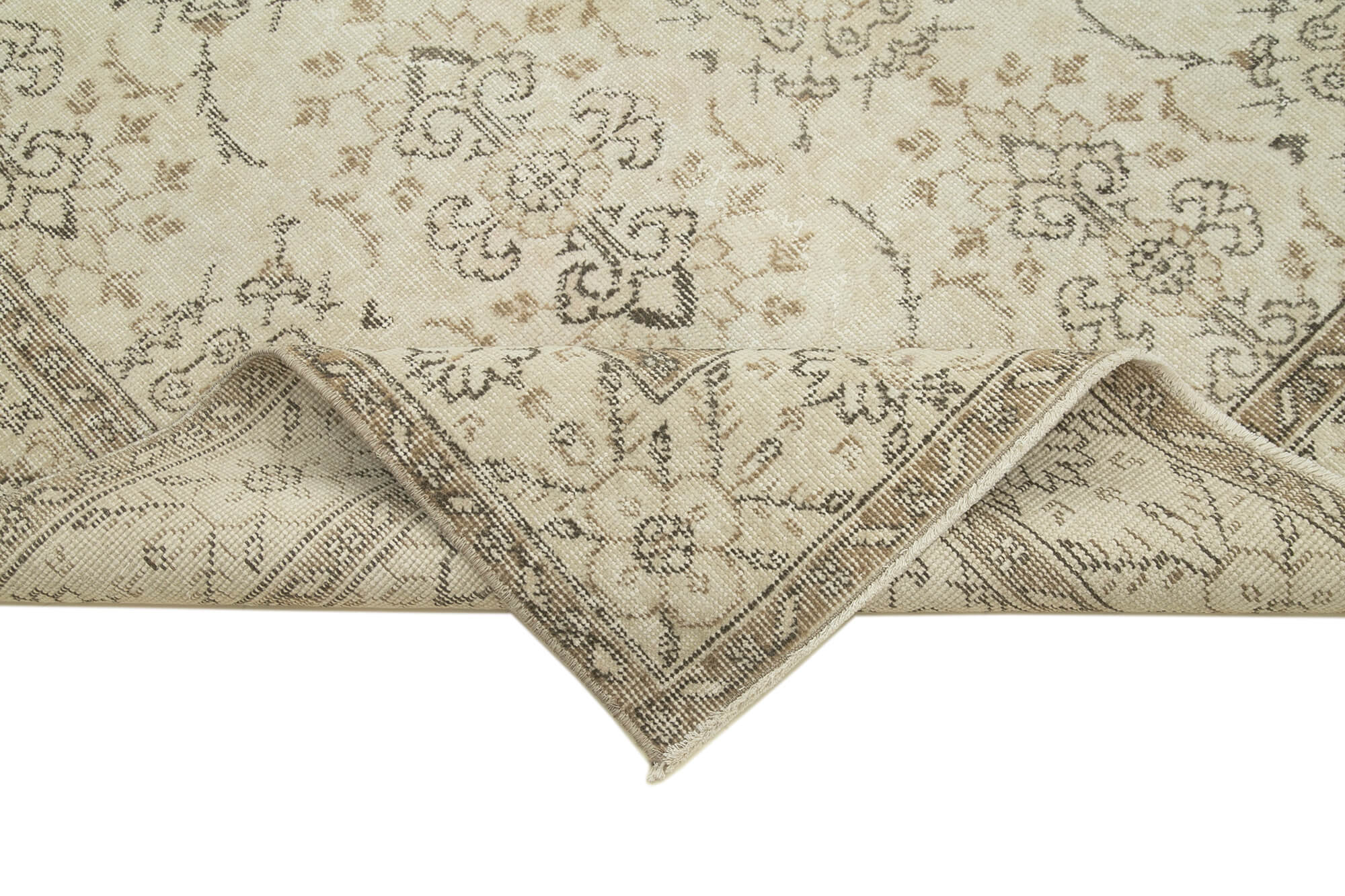 5x9 Beige Turkish Vintage Area Rug - 36758
