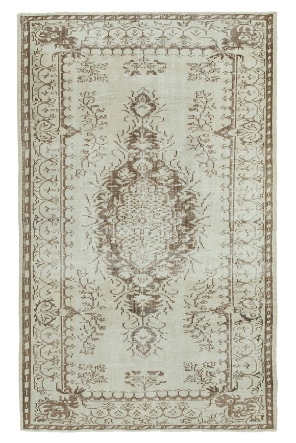 5x8 Beige Turkish Vintage Area Rug - 36760