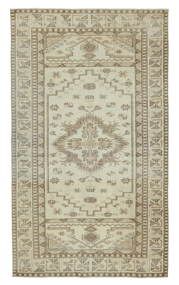5x9 Beige Turkish Vintage Area Rug - 36761
